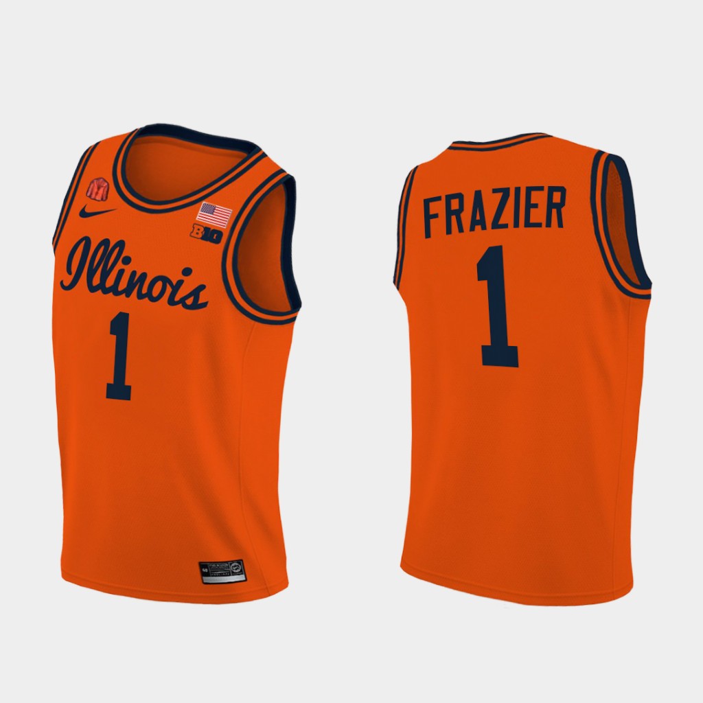 Men's Illinois Fighting Illini #1 Trent Frazier 2020-21 Orange Navy Nike NCAA College Basketball Jersey