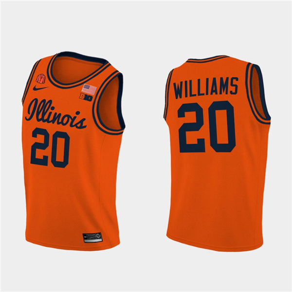 Men's Illinois Fighting Illini #20 Da'Monte Williams 2020-21 Orange Navy Nike NCAA College Basketball Jersey