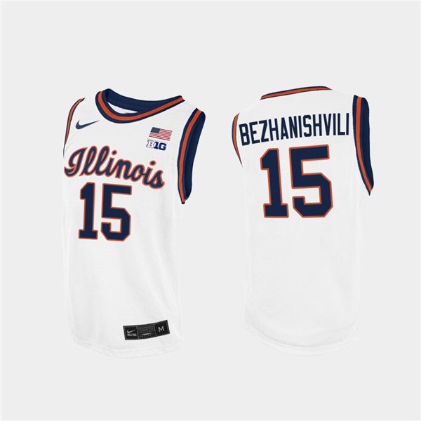 Men's Illinois Fighting Illini #15 Giorgi Bezhanishvili  2020-21 White Retro Nike NCAA College Basketball Jersey