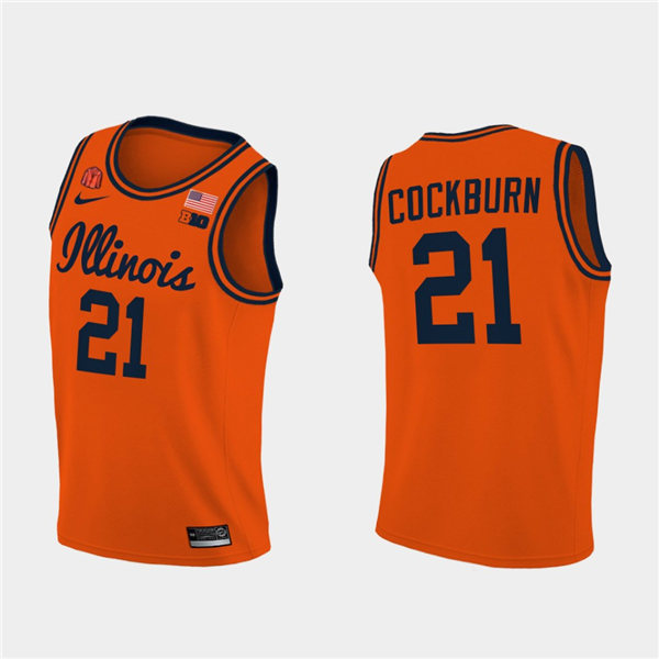 Men's Illinois Fighting Illini #21 Kofi Cockburn 2020-21 Orange Navy Nike NCAA College Basketball Jersey