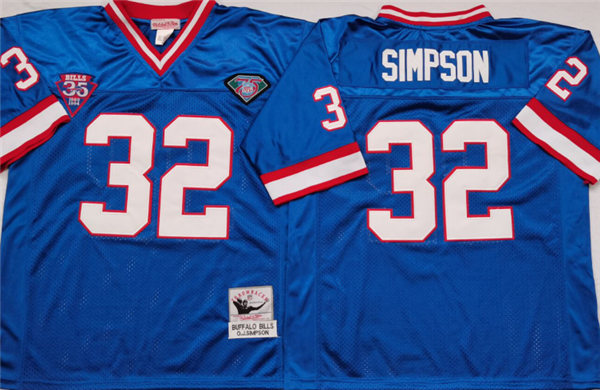 Men's Buffalo Bills Retired Player #32 O.J. Simpson Mitchell & Ness Blue Throwback Football Jersey