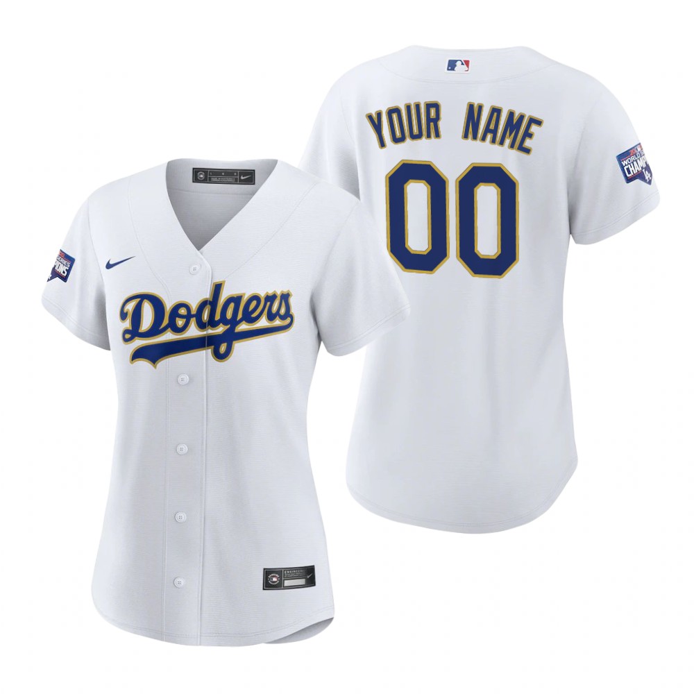 Women's Los Angeles Dodgers Custom Nike White/Gold 2021 Gold Program Cool Base Jersey
