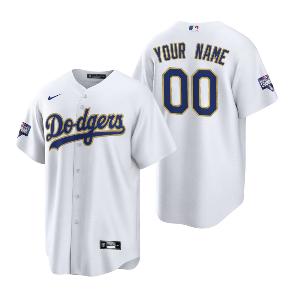 Men's Los Angeles Dodgers Custom Nike White/Gold 2021 Gold Program Cool Base Jersey