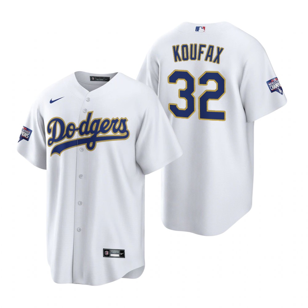 Men's Los Angeles Dodgers #32 Sandy Koufax Nike White/Gold 2021 Gold Program Player Jersey