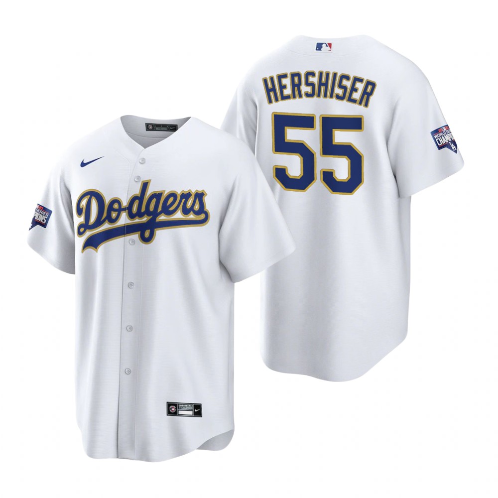 Men's Los Angeles Dodgers #55 Orel Hershiser Nike White/Gold 2021 Gold Program Player Jersey