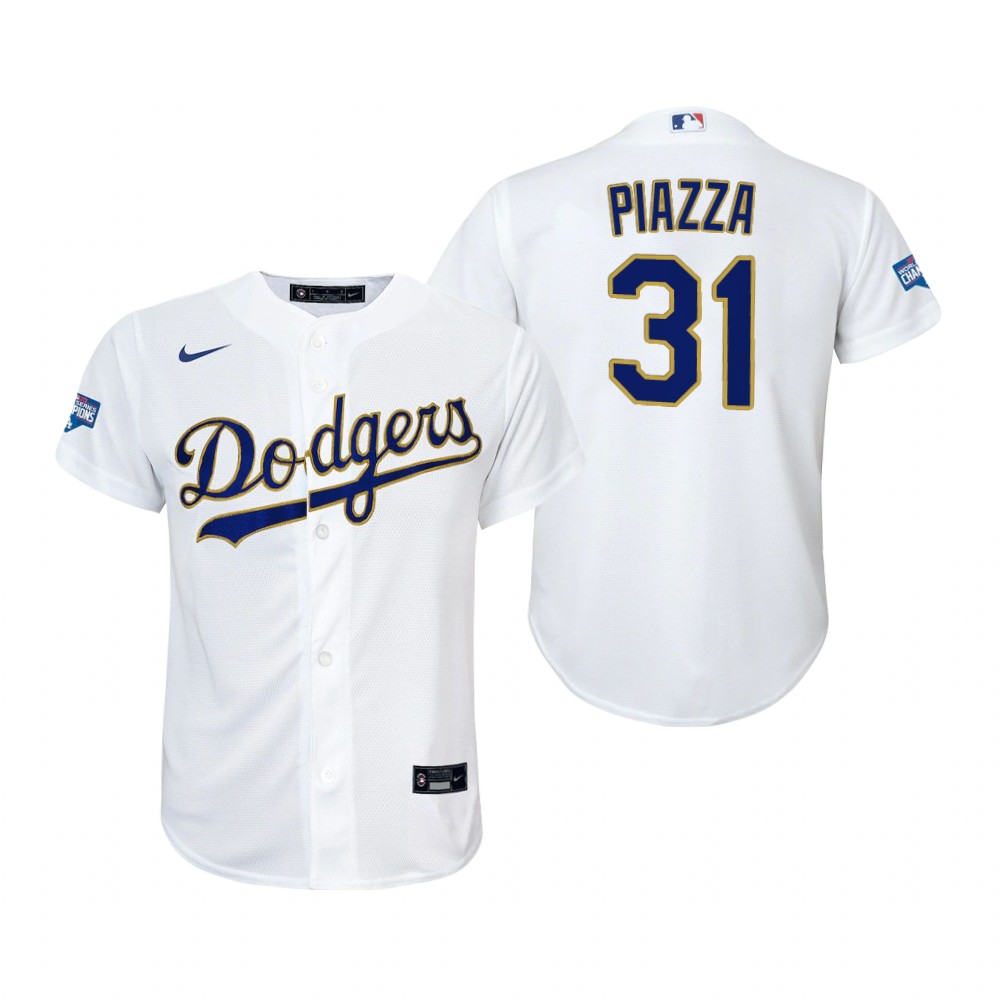 Men's Los Angeles Dodgers #31 Mike Piazza Nike White/Gold 2021 Gold Program Player Jersey