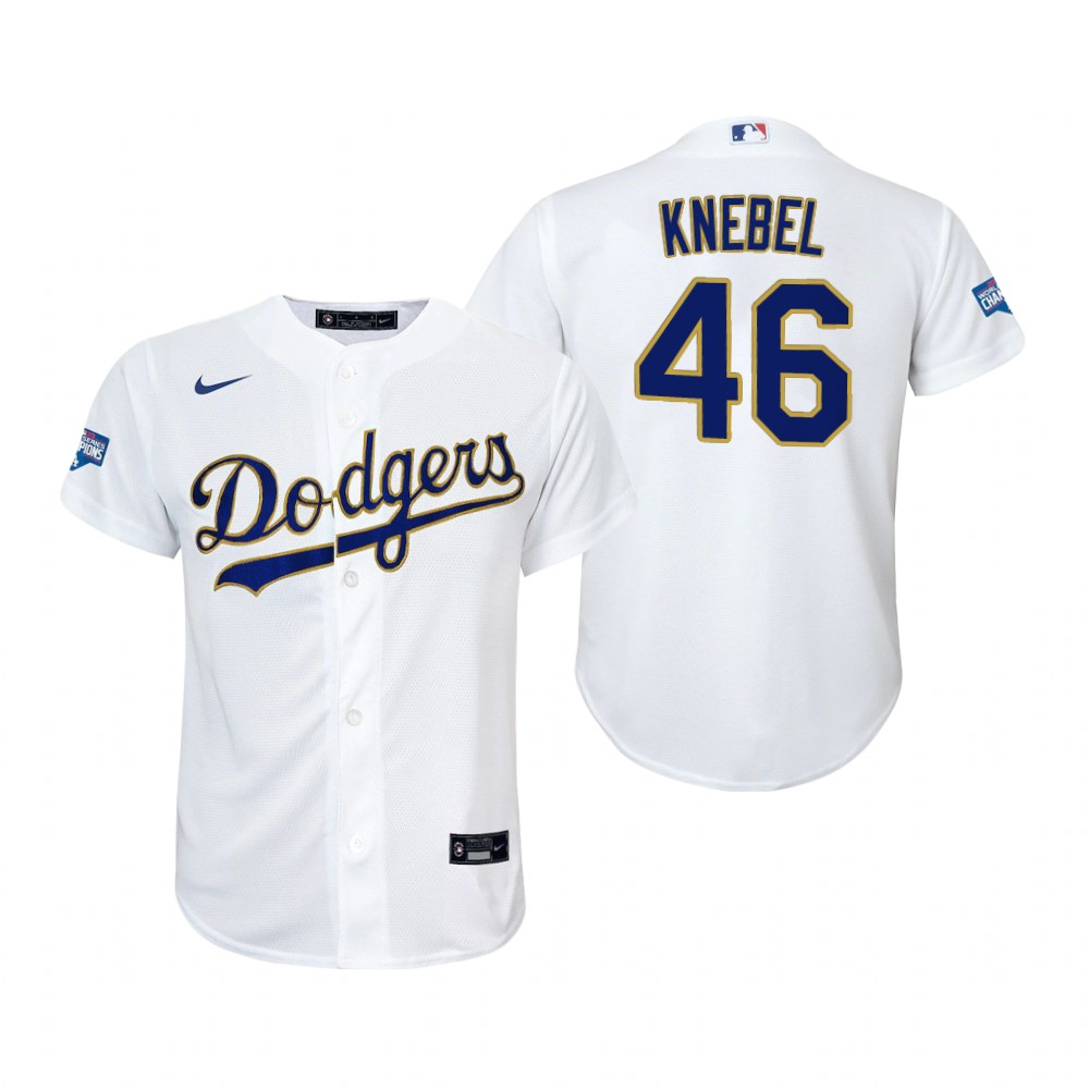 Men's Los Angeles Dodgers #46 Corey Knebel Nike White/Gold 2021 Gold Program Player Jersey