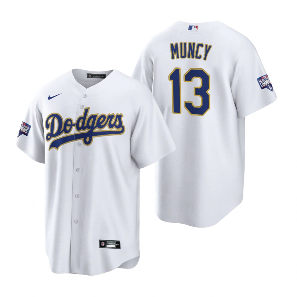 Men's Los Angeles Dodgers  #13 Max Muncy Nike White/Gold 2021 Gold Program Player Jersey