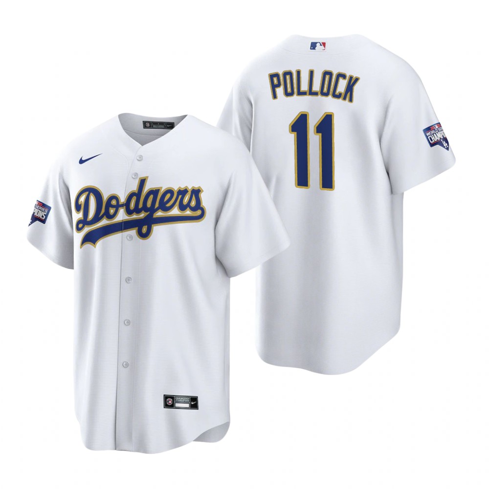 Men's Los Angeles Dodgers #11 A.J. Pollock Nike White/Gold 2021 Gold Program Player Jersey