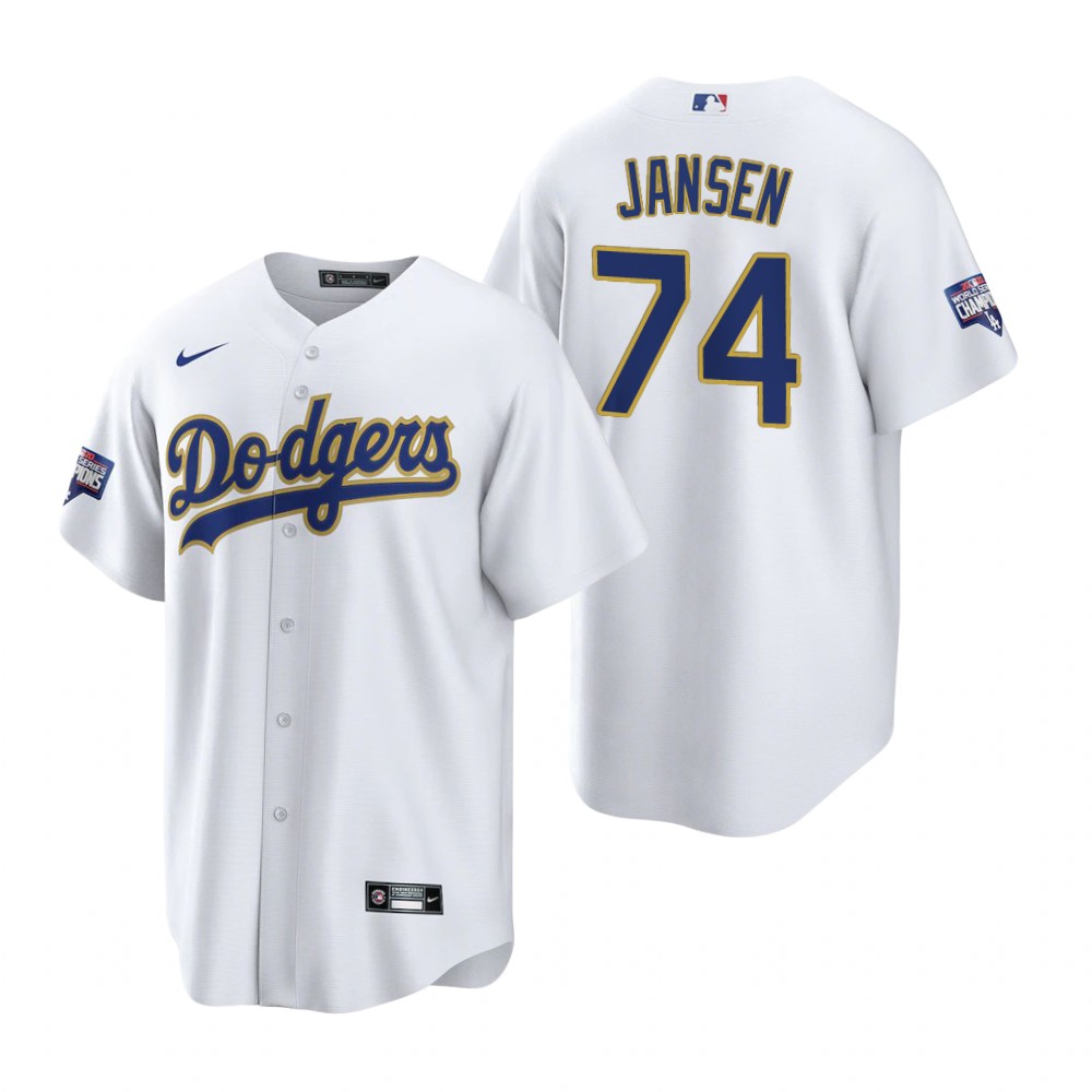 Men's Los Angeles Dodgers #74 Kenley Jansen Nike White/Gold 2021 Gold Program Player Jersey