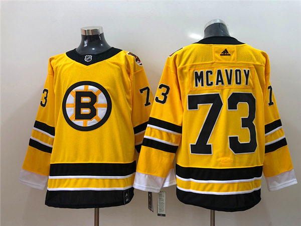 Men's Boston Bruin #73 Charlie McAvoy Yellow 2021 adidas NHL REVERSE RETRO JERSEYS