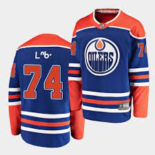 Men's Edmonton Oilers #74 Ethan Bear Cree syllabics Name Royal Adidas Authentic Player Alternate Jersey