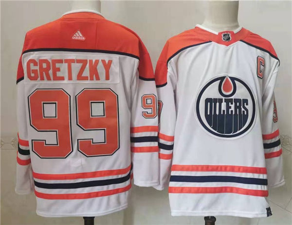 Men's Edmonton Oilers Retired Player #99 Wayne Gretzky adidas 2021 Season Reverse Retro Edition White Jersey