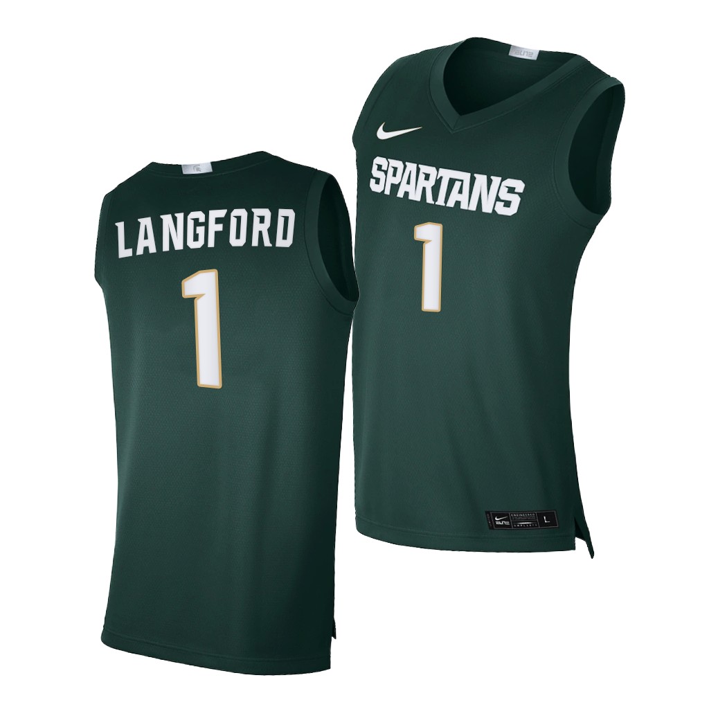 Men's Michigan State Spartans #1 Joshua Langford  Nike 2020 Green Alumni Limited College Basketball Jersey