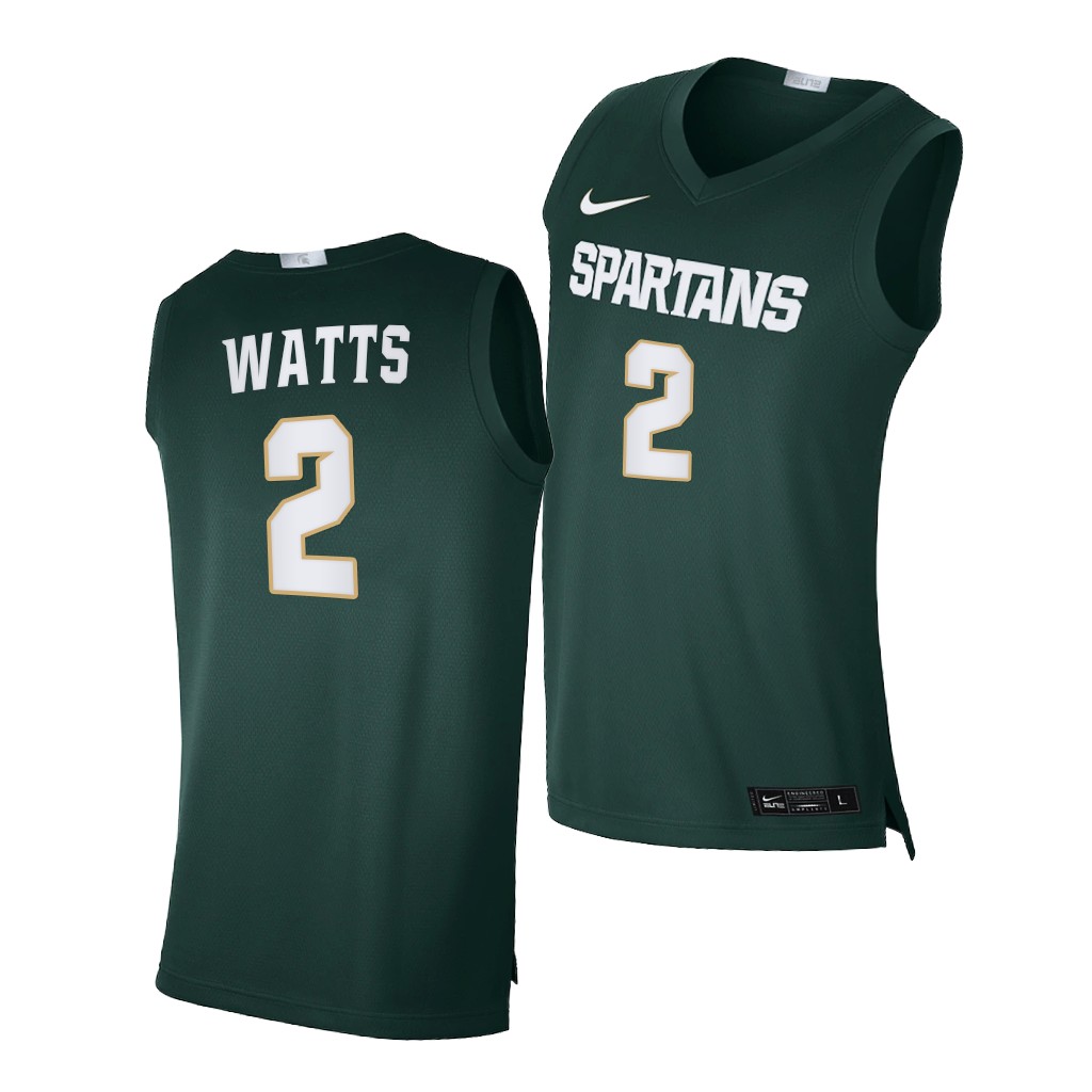 Men's Michigan State Spartans #2 Rocket Watts Nike 2020 Green Alumni Limited College Basketball Jersey