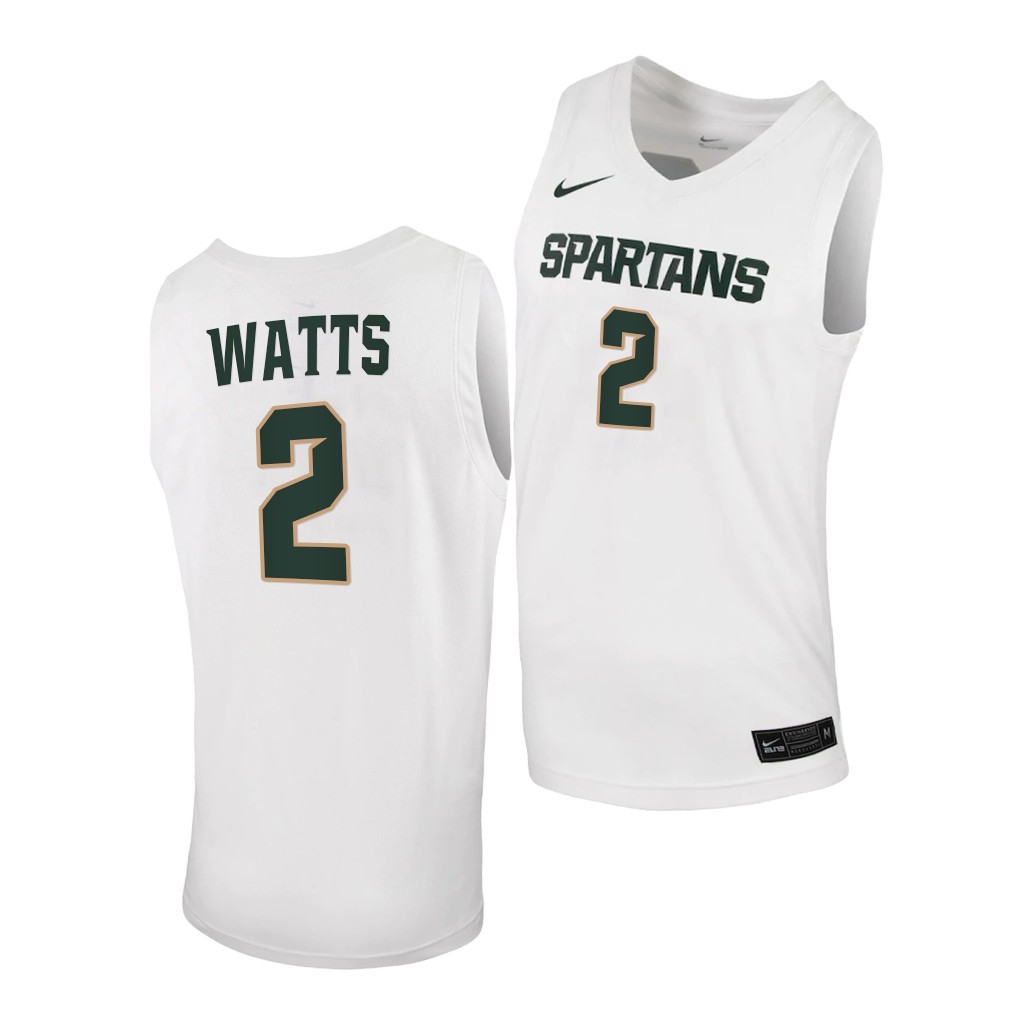 Men's Michigan State Spartans #2 Rocket Watts White 2020 Limited College Basketball Jersey