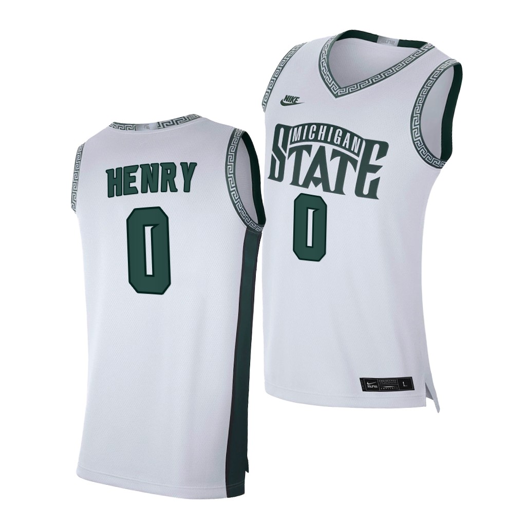 Men's Michigan State Spartans #0 Aaron Henry White Retro Limited College Baketball Jersey