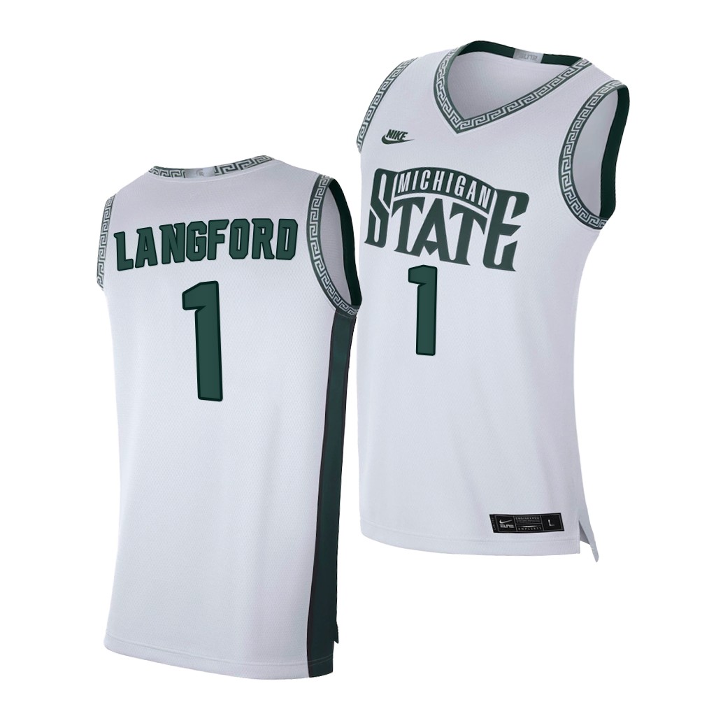 Men's Michigan State Spartans #1 Joshua Langford White Retro Limited College Baketball Jersey