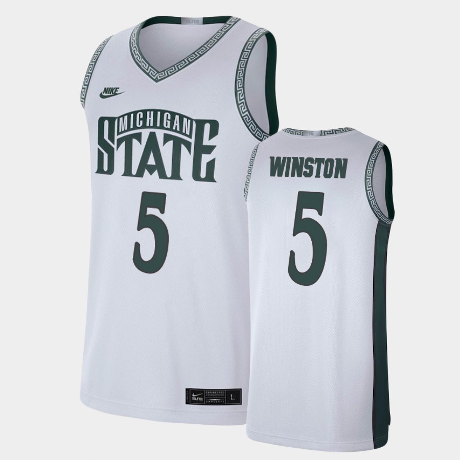 Men's Michigan State Spartans #5 Cassius Winston White Retro Limited College Baketball Jersey