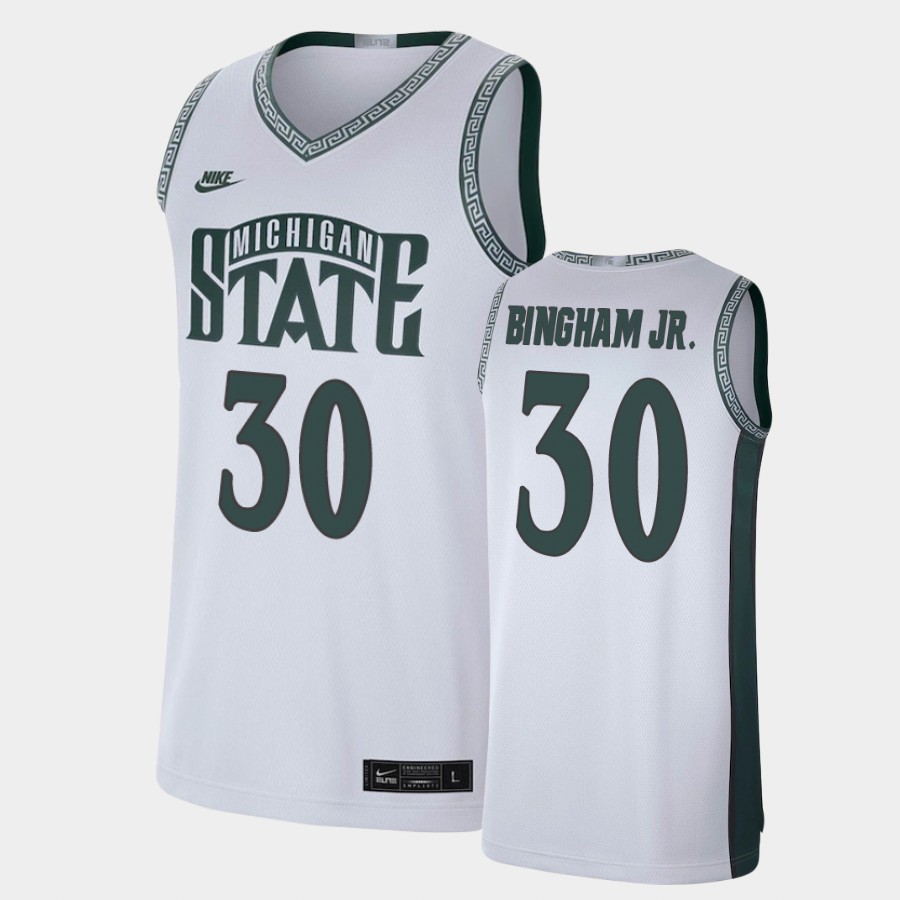 Men's Michigan State Spartans #30 Marcus Bingham Jr. White Retro Limited College Baketball Jersey