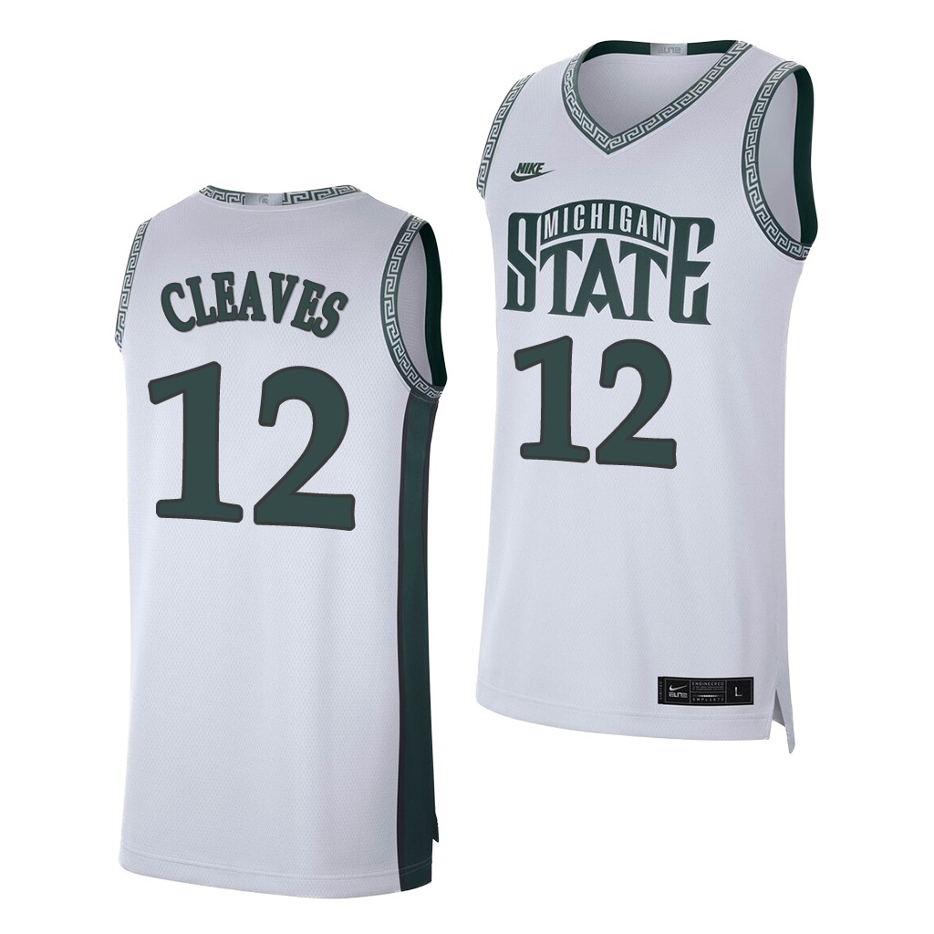 Men's Michigan State Spartans Retired Player #12 Mateen Cleaves White Retro Limited College Baketball Jersey