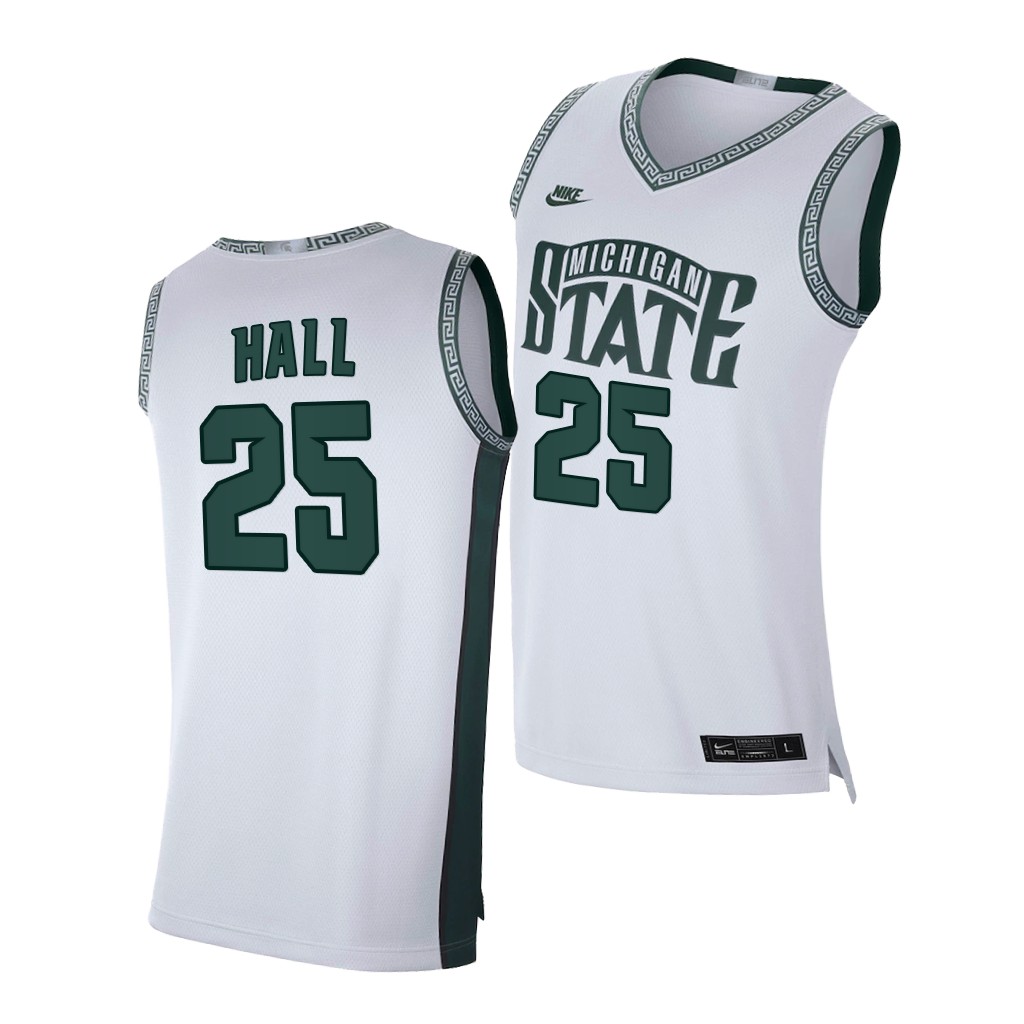 Men's Michigan State Spartans #25 Malik Hall White Retro Limited College Baketball Jersey