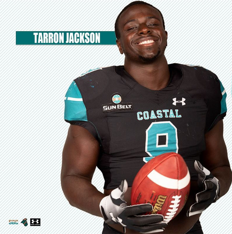 Men's Coastal Carolina Chanticleers #9 Tarron Jackson Black Under Armour Football Jersey