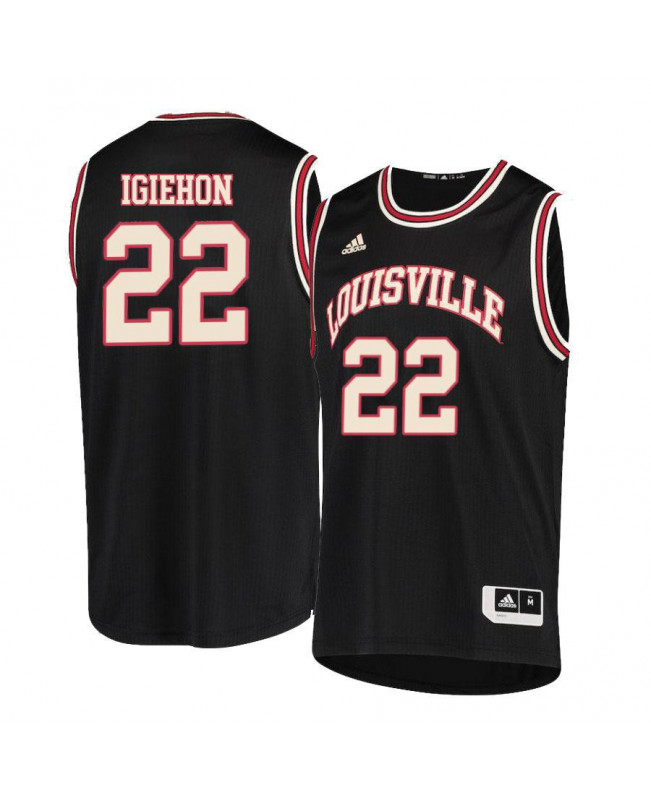 Men's Louisville Cardinals #22 Aidan Igiehon Adidas Black Round Neck Retro Basketball Jersey 