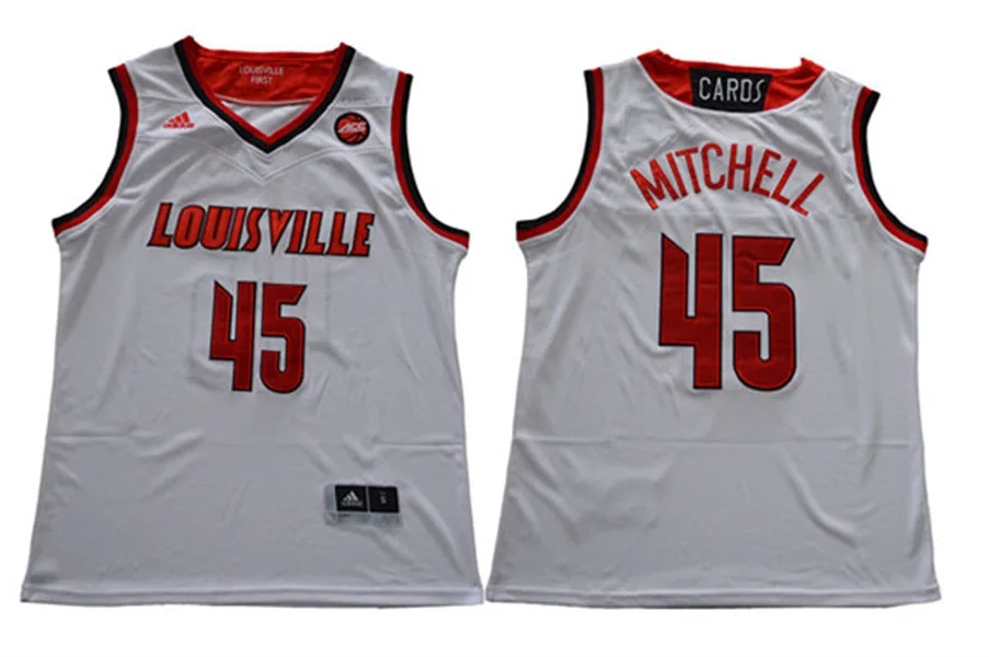 Men's Louisville Cardinals #45 Donovan Mitchell Adidas 2016-17 White Basketball Jersey