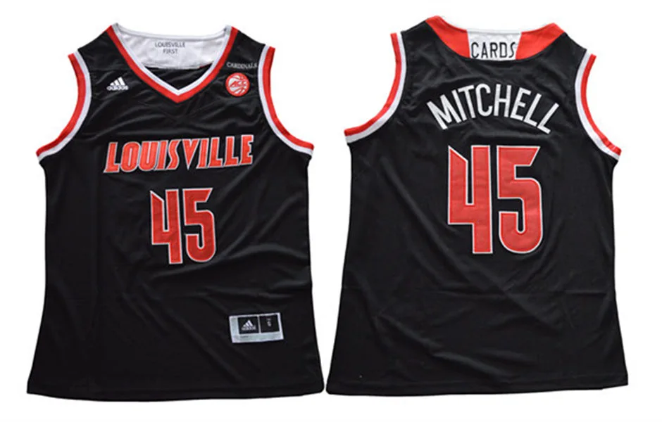 Men's Louisville Cardinals #45 Donovan Mitchell Adidas 2016-17 Black Basketball Jersey