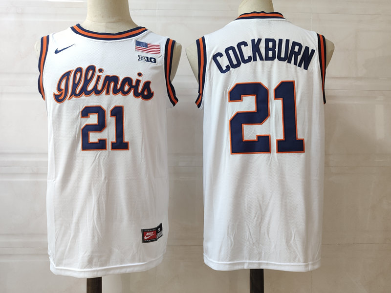 Men's Illinois Fighting Illini #21 Kofi Cockburn 2020-21 White Retro Nike NCAA College Basketball Jersey