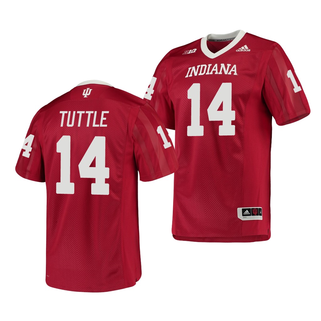 Men's Indiana Hoosiers #14 Jack Tuttle Adidas Crimson Indiana College Football Jersey 