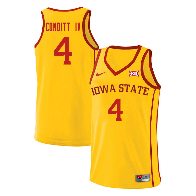 Mens Iowa State Cyclones #4 George Conditt IV Nike 2020 Gold Iowa State College Basketball Jersey