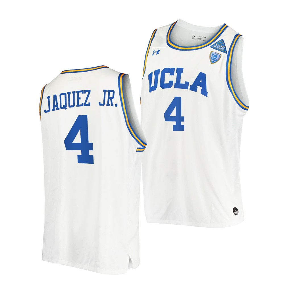 Mens UCLA Bruins #4 Jaime Jaquez Jr. Under Armour White Basketball Jersey 