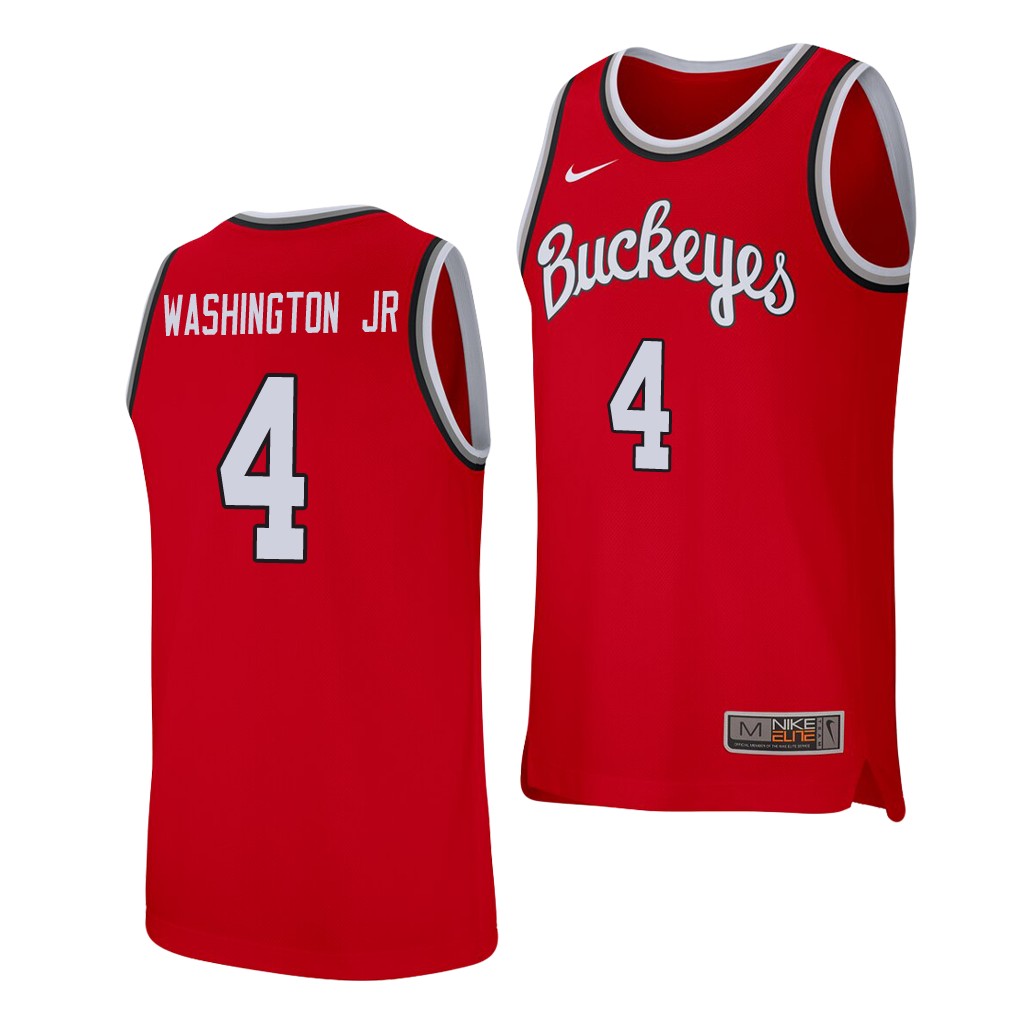 Men's Ohio State Buckeyes #4 Duane Washington Jr. Nike 2020 Scarlet College Baketball Jersey