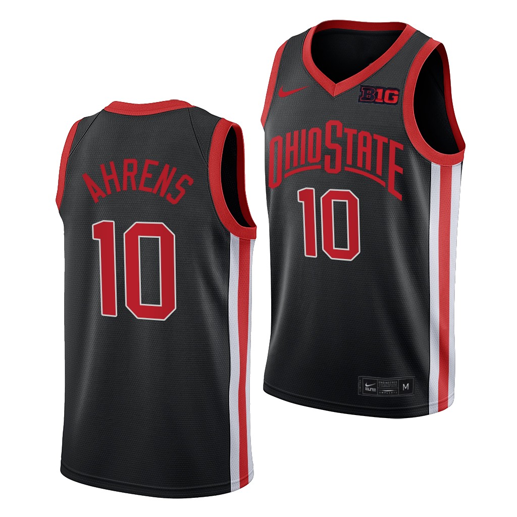 Mens Ohio State Buckeyes #10 Justin Ahrens Nike 2021 Black Retro Basketball Jersey