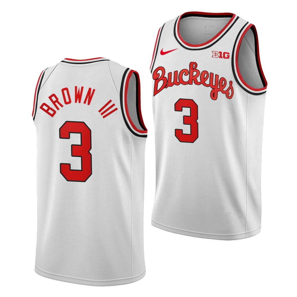 Mens Ohio State Buckeyes #3 Eugene Brown III Nike White Turning Back The Clocks 1980'S RETRO Basketball Jersey