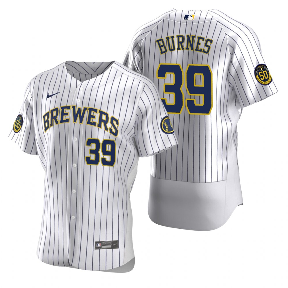 Men's Milwaukee Brewers #39 Corbin Burnes Nike White Pinstripe Alternate FlexBase Jersey