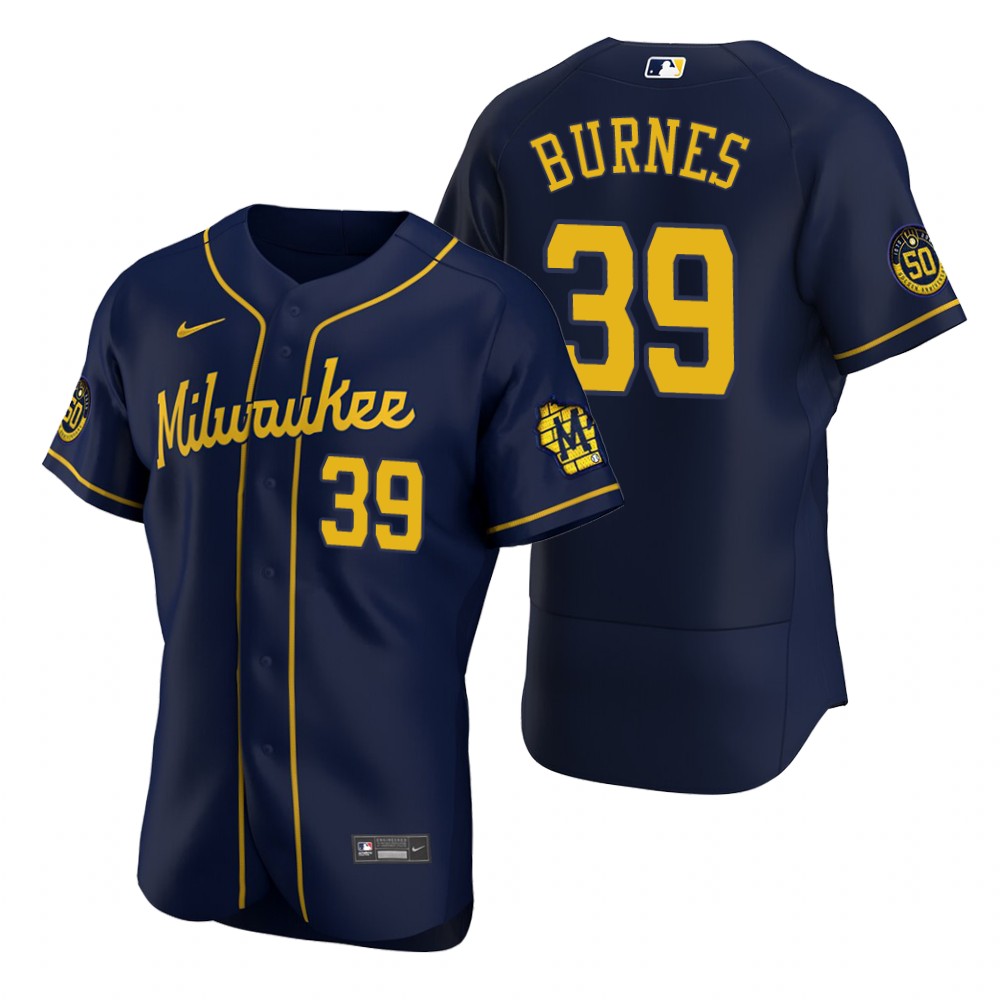 Men's Milwaukee Brewers #39 Corbin Burnes Nike Navy Alternate Flex Base ...