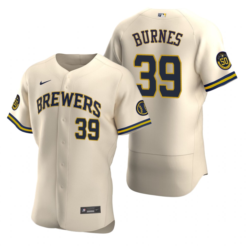 Men's Milwaukee Brewers #39 Corbin Burnes Nike Cream Home FlexBase Jersey