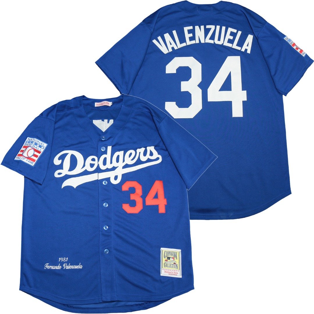 Men's Los Angeles Dodgers #34 Fernando Valenzuela 1981 Royal Cooperstown Throwback Jersey