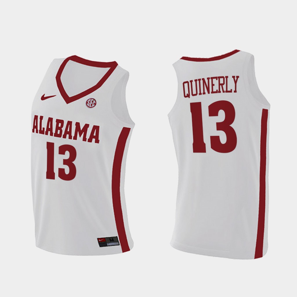 Men's Alabama Crimson Tide #13 Jahvon Quinerly Nike White College Basketball Jersey