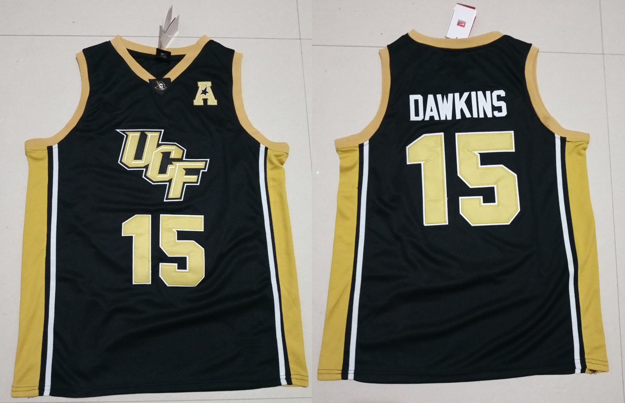 Men's UCF Knights #15 15 Aubrey Dawkins Nike Black Gold Neck Basketball Jersey