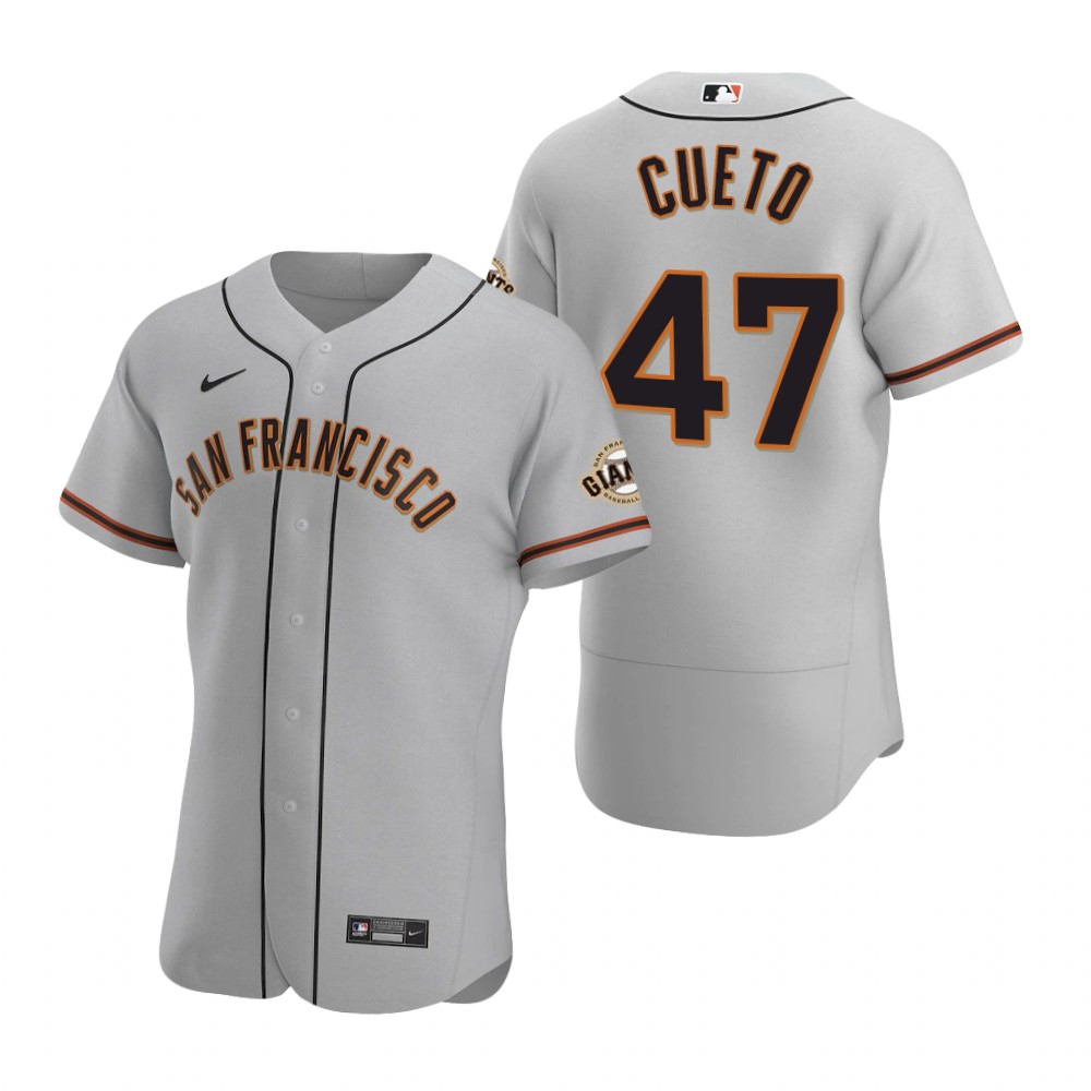 Men's San Francisco Giants #47 Johnny Cueto Nike Grey Road Flexbase Jersey