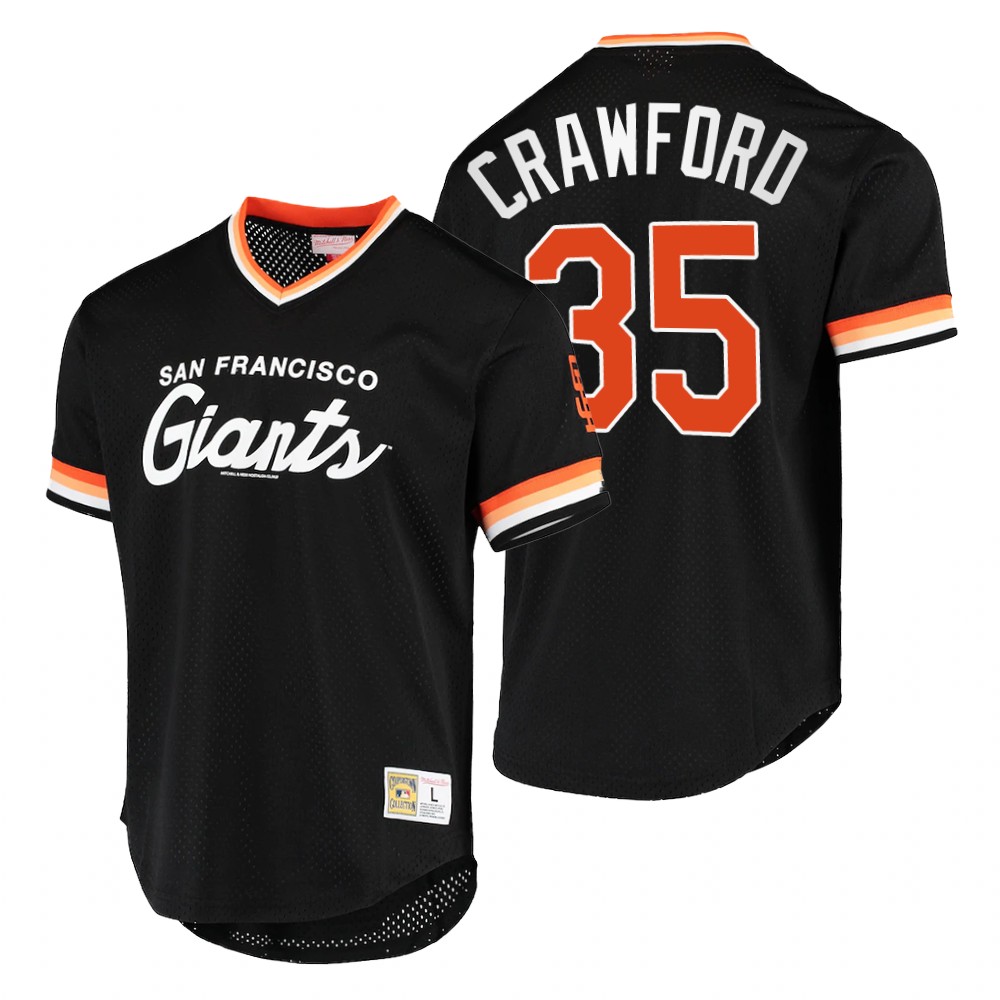 Men's San Francisco Giants #35 Brandon Crawford Mitchell & Ness Black Mesh Cooperstown Collection Jersey