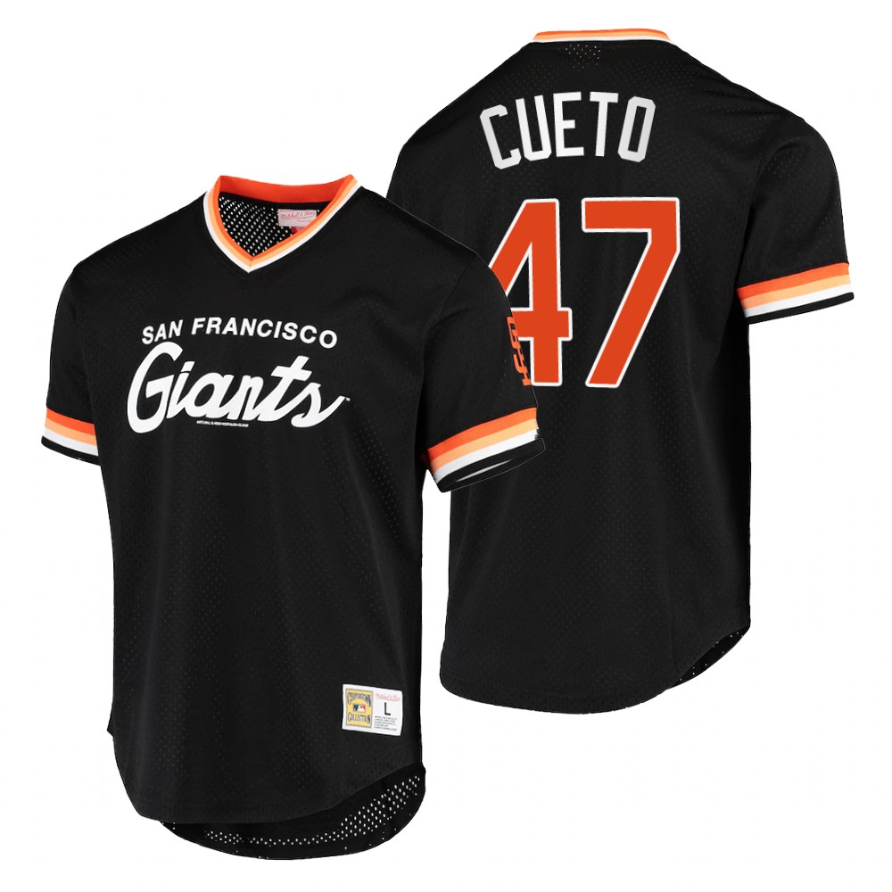 Men's San Francisco Giants #47 Johnny Cueto Mitchell & Ness Black Mesh Cooperstown Collection Jersey