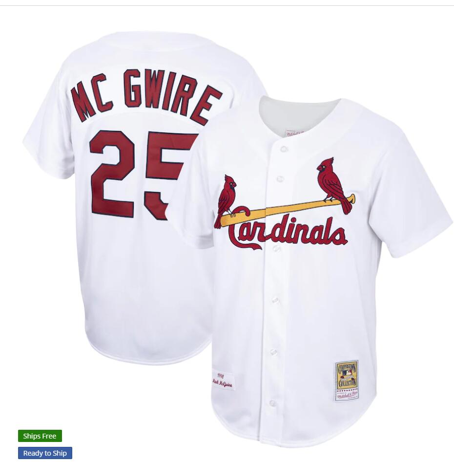 Men's St. Louis Cardinals Retired Player #25 Mark McGwire Mitchell & Ness White Home 1998 Cooperstown Collection Jersey