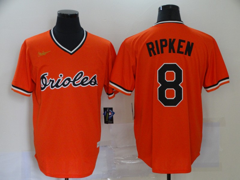 Men's Baltimore Orioles Retired Player #8 Cal Ripken Jr. Orange Pullover Nike Cooperstown Collection Jersey 