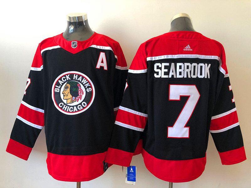 Men's Chicago Blackhawks #7 Brent Seabrook Black Adidas 2020-21 Reverse Retro Alternate NHL Jersey