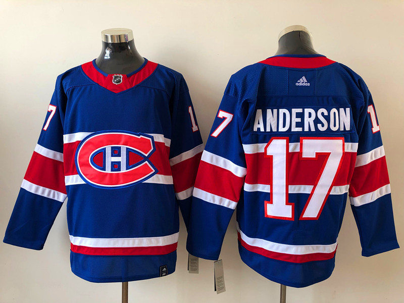 Men's Montreal Canadiens #17 Josh Anderson 2021 Season Reverse Retro Blue Jersey